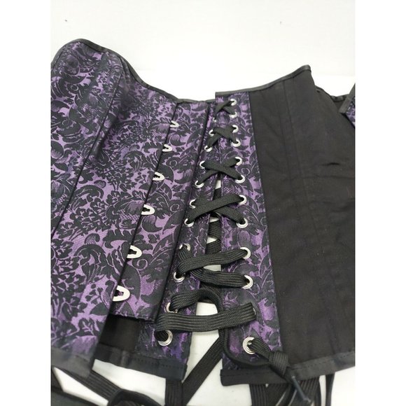 Corset Story Purple Brocade Satin Overbust, Spiral Steel Boned Corset, Waist 36" - Picture 2 of 12